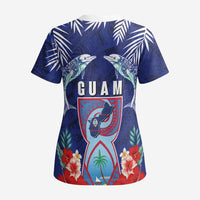 Guam Liberation Day Scrub Top The Tribal Latte Stone and Dolphins with Hibiscus Chamorro Culture - Polynesian Pride