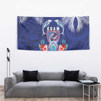 Guam Liberation Day Tapestry The Tribal Latte Stone and Dolphins with Hibiscus Chamorro Culture