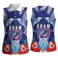 Guam Liberation Day Women Sleeveless Polo Shirt The Tribal Latte Stone and Dolphins with Hibiscus Chamorro Culture LT03 - Polynesian Pride