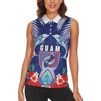 Guam Liberation Day Women Sleeveless Polo Shirt The Tribal Latte Stone and Dolphins with Hibiscus Chamorro Culture LT03 - Polynesian Pride