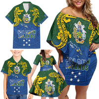 Solomon Islands Family Matching Off Shoulder Short Dress and Hawaiian Shirt The Guardians-Tribal Crocodile and Shark Melanesian Tattoo
