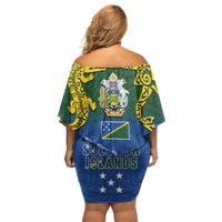 Solomon Islands Off Shoulder Short Dress The Guardians-Tribal Crocodile and Shark Melanesian Tattoo