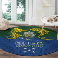 Solomon Islands Round Carpet The Guardians-Tribal Crocodile and Shark Melanesian Tattoo