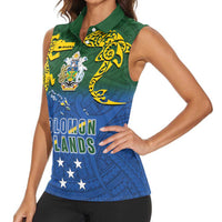 Solomon Islands Women Sleeveless Polo Shirt The Guardians-Tribal Crocodile and Shark Melanesian Tattoo