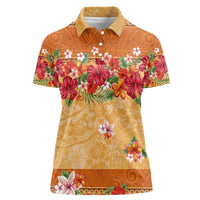 Hawaii Hibiscus Women Polo Shirt Turtles and Tribal Motifs Vintage Floral Style LT03 Female Yellow - Polynesian Pride
