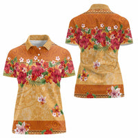 Hawaii Hibiscus Women Polo Shirt Turtles and Tribal Motifs Vintage Floral Style LT03 - Polynesian Pride