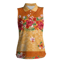 Hawaii Hibiscus Women Sleeveless Polo Shirt Turtles and Tribal Motifs Vintage Floral Style LT03 Female Yellow - Polynesian Pride