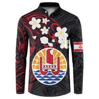 French Polynesia Tiare Day Button Sweatshirt Seal and Polynesian Pattern LT03 Black - Polynesian Pride