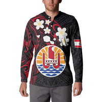 French Polynesia Tiare Day Button Sweatshirt Seal and Polynesian Pattern LT03 - Polynesian Pride
