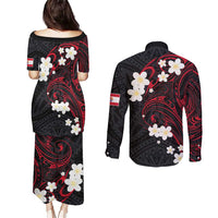 French Polynesia Tiare Day Couples Matching Puletasi and Long Sleeve Button Shirt Seal and Polynesian Pattern