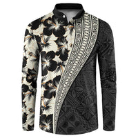 Bula Hibiscus Festival Button Sweatshirt Tapa Pattern Half Style LT03 Beige - Polynesian Pride