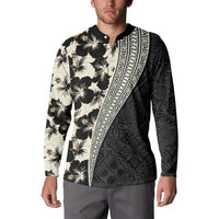 Bula Hibiscus Festival Button Sweatshirt Tapa Pattern Half Style LT03 - Polynesian Pride