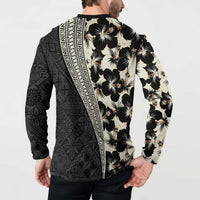 Bula Hibiscus Festival Button Sweatshirt Tapa Pattern Half Style LT03 - Polynesian Pride