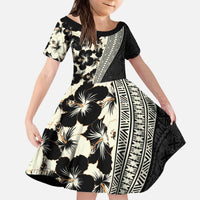 Bula Hibiscus Festival Kid Short Sleeve Dress Tapa Pattern Half Style
