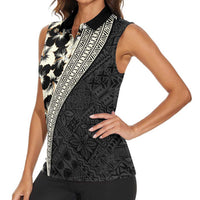 Bula Hibiscus Festival Women Sleeveless Polo Shirt Tapa Pattern Half Style