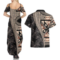 Bula Hibiscus Festival Couples Matching Summer Maxi Dress and Hawaiian Shirt Fijian Masi Pattern Half Style