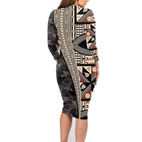 Bula Hibiscus Festival Family Matching Long Sleeve Bodycon Dress and Hawaiian Shirt Fijian Masi Pattern Half Style LT03 - Polynesian Pride