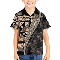 Bula Hibiscus Festival Family Matching Puletasi and Hawaiian Shirt Fijian Masi Pattern Half Style LT03 Son's Shirt Beige - Polynesian Pride