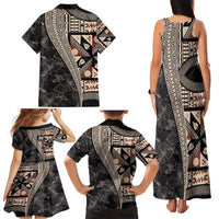 Bula Hibiscus Festival Family Matching Tank Maxi Dress and Hawaiian Shirt Fijian Masi Pattern Half Style