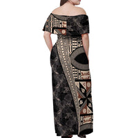 Bula Hibiscus Festival Off Shoulder Maxi Dress Fijian Masi Pattern Half Style LT03 - Polynesian Pride
