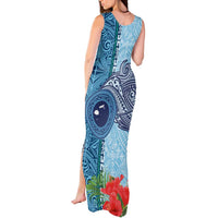 Fiji Day Tank Maxi Dress Tapa Pattern and Hibiscus Flower