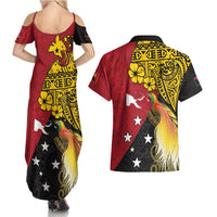 Papua New Guinea Independence Day Couples Matching Summer Maxi Dress and Hawaiian Shirt Bird-of-Paradise with Map and Polynesian Pattern