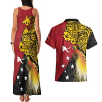 Papua New Guinea Independence Day Couples Matching Tank Maxi Dress and Hawaiian Shirt Bird-of-Paradise with Map and Polynesian Pattern