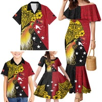 Papua New Guinea Independence Day Family Matching Mermaid Dress and Hawaiian Shirt Bird-of-Paradise with Map and Polynesian Pattern