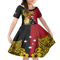 Papua New Guinea Independence Day Family Matching Off Shoulder Short Dress and Hawaiian Shirt Bird-of-Paradise with Map and Polynesian Pattern