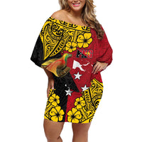 Papua New Guinea Independence Day Family Matching Off Shoulder Short Dress and Hawaiian Shirt Bird-of-Paradise with Map and Polynesian Pattern