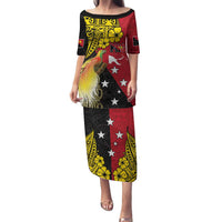 Papua New Guinea Independence Day Family Matching Puletasi and Hawaiian Shirt Bird-of-Paradise with Map and Polynesian Pattern