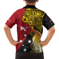 Papua New Guinea Independence Day Family Matching Summer Maxi Dress and Hawaiian Shirt Bird-of-Paradise with Map and Polynesian Pattern