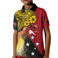 Papua New Guinea Independence Day Kid Polo Shirt Bird-of-Paradise with Map and Polynesian Pattern