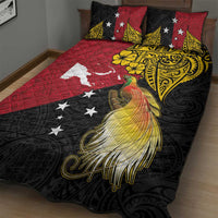 Papua New Guinea Independence Day Quilt Bed Set Bird-of-Paradise with Map and Polynesian Pattern