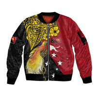 Papua New Guinea Independence Day Sleeve Zip Bomber Jacket Bird-of-Paradise with Map and Polynesian Pattern
