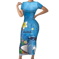 Aloha Hawaiian Monk Seal Short Sleeve Bodycon Dress Polynesian Tattoo The Ocean and Undersea Vibe