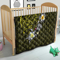 Hawaiian Turtle and Plumeria Quilt Polynesian Tattoo and Tribal Elements Pattern Yellow Color