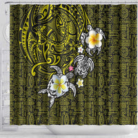 Hawaiian Turtle and Plumeria Shower Curtain Polynesian Tattoo and Tribal Elements Pattern Yellow Color