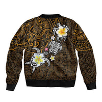 Hawaiian Turtle and Plumeria Bomber Jacket Polynesian Tattoo and Tribal Elements Pattern Orange Color LT03 - Polynesian Pride