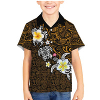 Hawaiian Turtle and Plumeria Family Matching Mermaid Dress and Hawaiian Shirt Polynesian Tattoo and Tribal Elements Pattern Orange Color