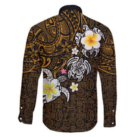 Hawaiian Turtle and Plumeria Family Matching Off Shoulder Short Dress and Hawaiian Shirt Polynesian Tattoo and Tribal Elements Pattern Orange Color