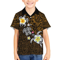 Hawaiian Turtle and Plumeria Family Matching Puletasi and Hawaiian Shirt Polynesian Tattoo and Tribal Elements Pattern Orange Color LT03 Son's Shirt Orange - Polynesian Pride
