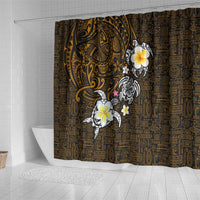 Hawaiian Turtle and Plumeria Shower Curtain Polynesian Tattoo and Tribal Elements Pattern Orange Color