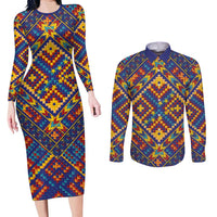 Kolose-Tuvalu Crochet Couples Matching Long Sleeve Bodycon Dress and Long Sleeve Button Shirt with Polynesian and Pacific Tattoos - Polynesian Pride
