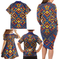 Kolose-Tuvalu Crochet Family Matching Long Sleeve Bodycon Dress and Hawaiian Shirt with Polynesian and Pacific Tattoos - Polynesian Pride