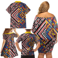 Tuvaluan and New Zealand Culture Family Matching Off Shoulder Short Dress and Hawaiian Shirt The Art of Kolose and Taniko LT03 - Polynesian Pride