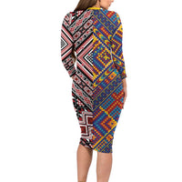 Tuvaluan and New Zealand Culture Long Sleeve Bodycon Dress The Art of Kolose and Taniko - Polynesian Pride