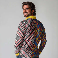 Tuvaluan and New Zealand Culture Long Sleeve Polo Shirt The Art of Kolose and Taniko - Polynesian Pride