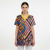 Tuvaluan and New Zealand Culture Scrub Top The Art of Kolose and Taniko - Polynesian Pride