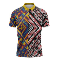 Tuvaluan and New Zealand Culture Zipper Polo Shirt The Art of Kolose and Taniko - Polynesian Pride
